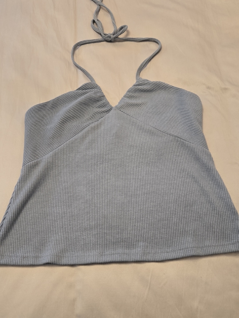 Sleeveless Ribbed Halter Tank Top - Light Blue Gray